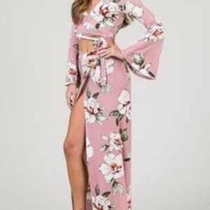 Women's Full Length Soft Pink Floral Print Long Be
